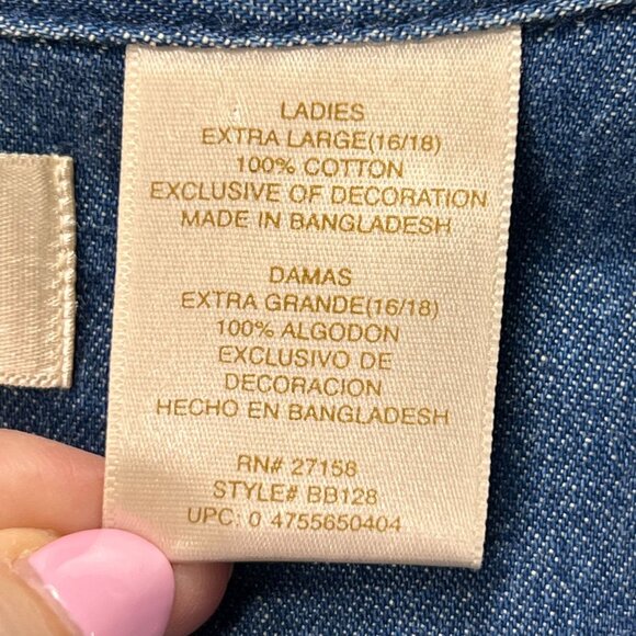 Vtg Bobbie Brooks Embroidered Denim Floral Shirt XL Floral Pintuck Blue Collar - Picture 13 of 16